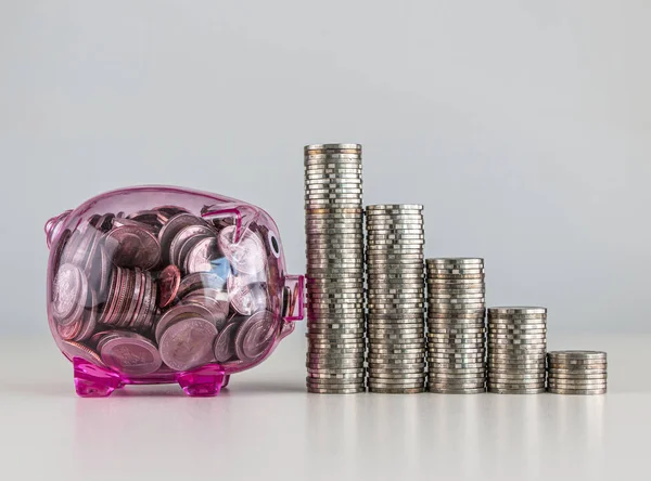 Money Savings Business Growth Financial Concept Pink Piggy Bank Stack — Stock Photo, Image