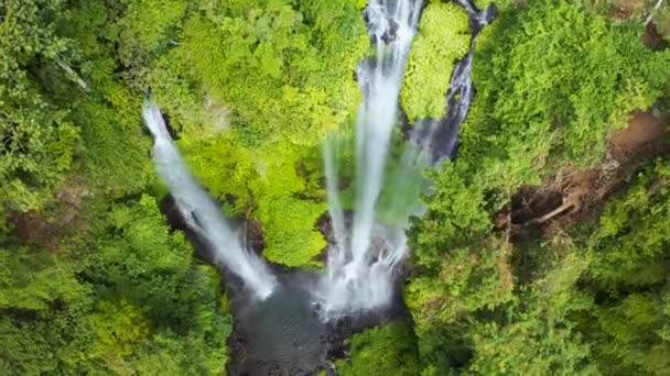 Sekumpul cascada en la isla de Bali Indonesia - viajes y fondo de la naturaleza. Vista aérea 4K — Vídeos de Stock