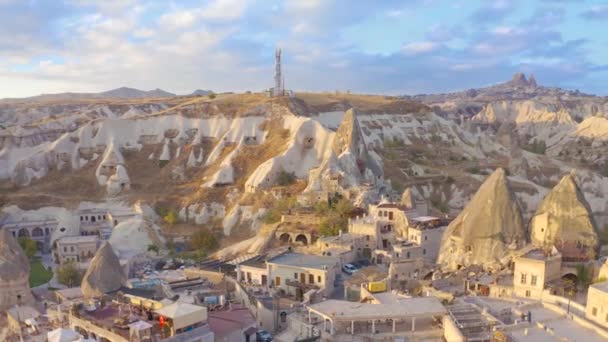 Goreme Town view from drone in Cappadocia Region Of Turkey. Aerial view 4K. — 비디오