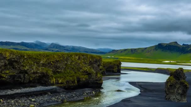 Zwarte zand strand Reynisdrangar in IJsland — Stockvideo