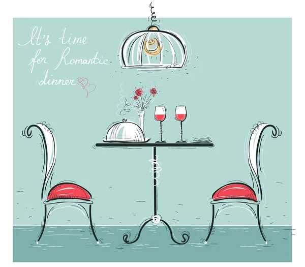 Romantik bir akşam yemeği yarım yamalak renk illüstrasyon izole beyaz.