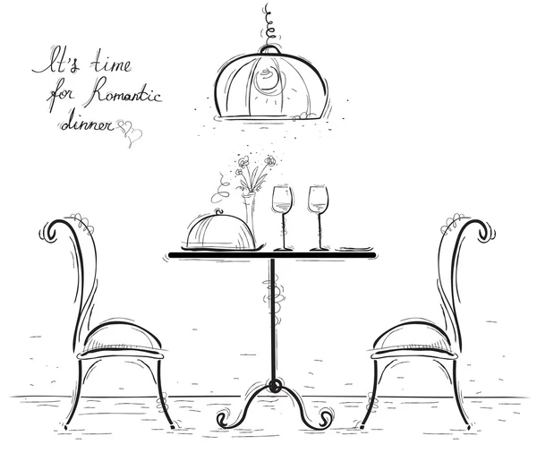Romantisches Abendessen skizzenhafte Illustration isoliert auf weiß. — Stockvektor