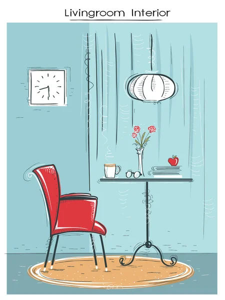 Livingroom interior lugar para leitura ou relax.Hand cor desenhada —  Vetores de Stock