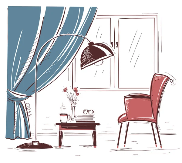 İç el çizmek oturma odası koltuk çizimi ve