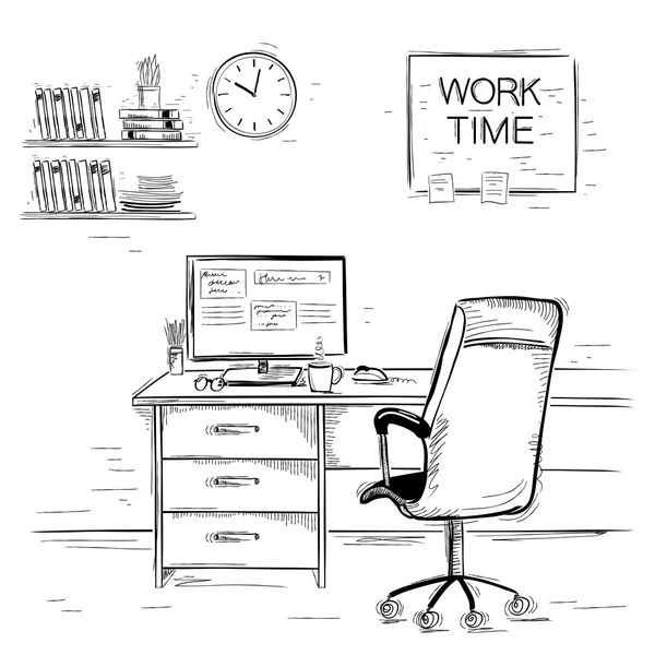 İç oda ofis yarım yamalak Illustration. Vektör grafik IMAG