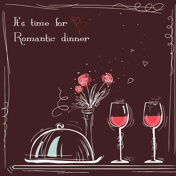 Carte d'amour dîner romantique. Illustration de croquis vectoriels avec texte — Image vectorielle