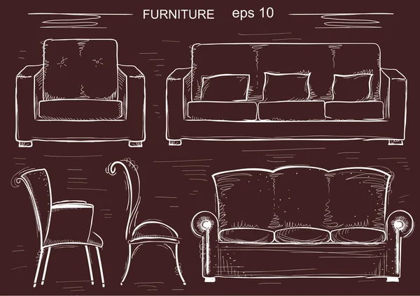 Készlet a kanapé és a fotelek. Vektor vázlatos bútorok — Stock Vector