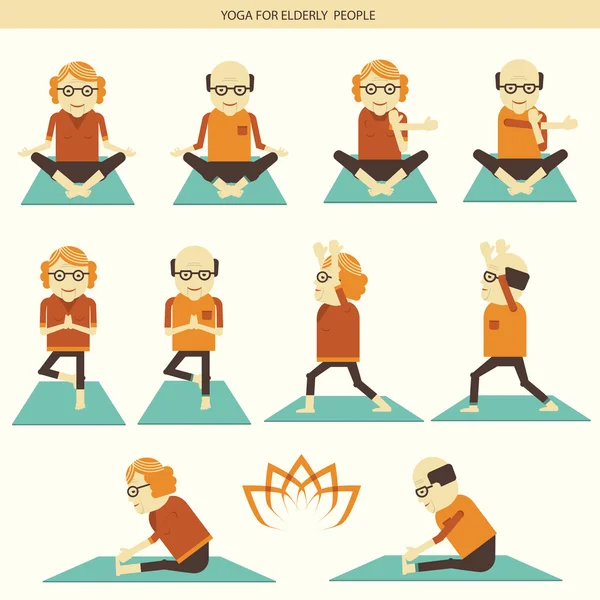 Old people yoga.Vector icons isolated — Stock Vector