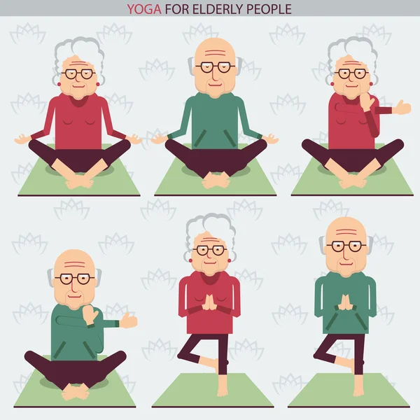 Äldre yoga lifestlye. Vector symboler — Stock vektor