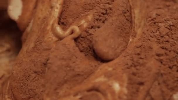 Chocolate cake dough mixing close up in slow motion — Stock Video