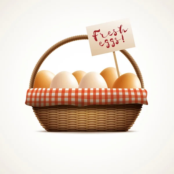 柳条编织的篮子和鸡蛋 — 图库矢量图片