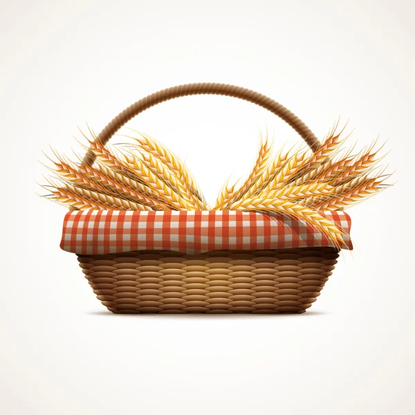Пшеница в плетеной корзине — стоковый вектор