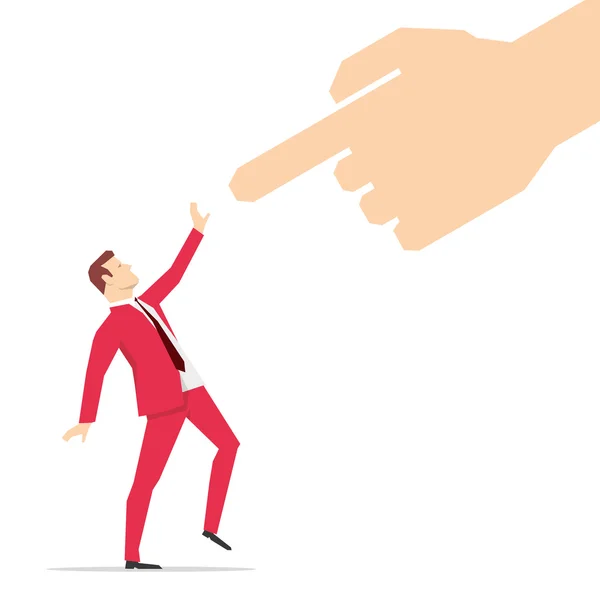 Red suit businessman and pointing finger — Stock Vector