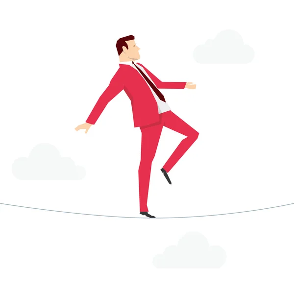 Red suit businessman walking on rope — Stock Vector