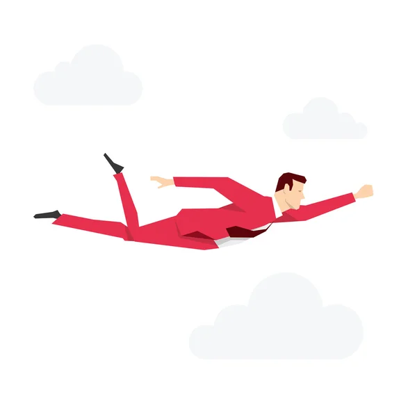 Red suit businessman flying — Stock Vector