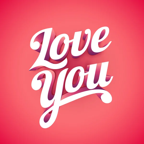 Love You 3d hand lettering typography — Stock Vector