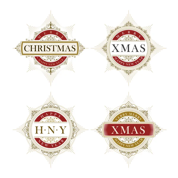 Elegant Christmas vector frame en embleem sjabloon instellen — Stockvector