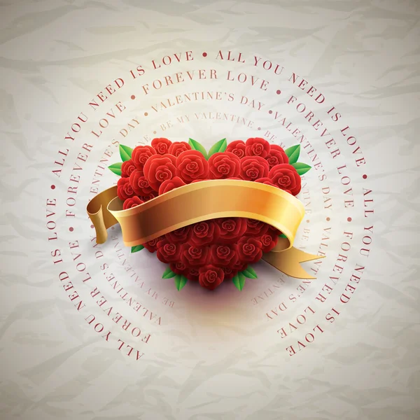 Открытка на день Святого Валентина с сердцем из роз — стоковый вектор