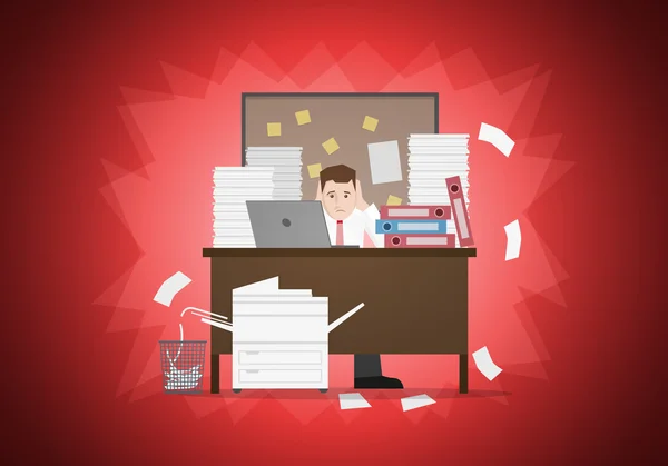 オフィスでのストレスの多いビジネスマン — ストックベクタ