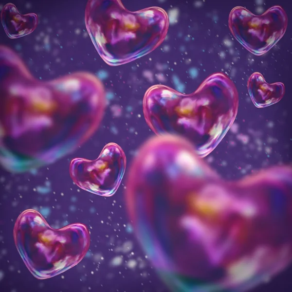 Valentinstag Hintergrund mit Seifenblasen in Form von Herzen — Stockfoto