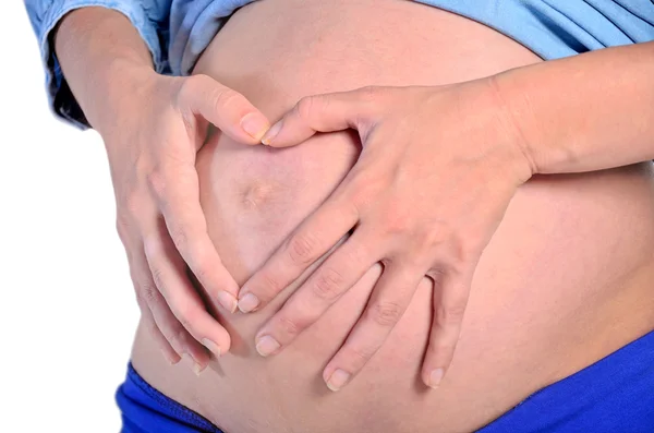 Gravid kvinna på vit — Stockfoto