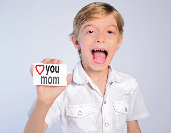 Chłopiec powiedzieć mama miłość — Zdjęcie stockowe