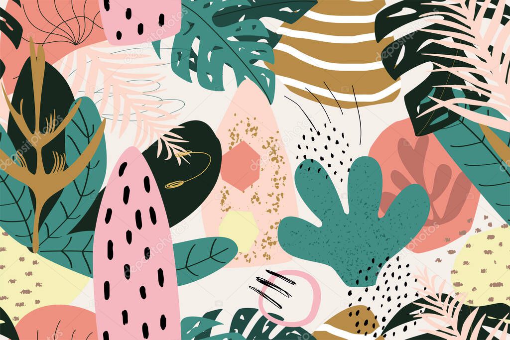 Vector seamless tropical pattern with exotic plant