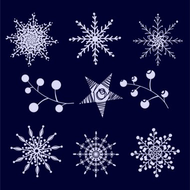 Noel kış tasarımı için çok güzel kar taneleri. Xmas el yazısı, el yazısı. Altın yıldızlı Noel mektupları. Pankart, kartpostal, poster tasarımı. Vektör illüstrasyonu EPS10