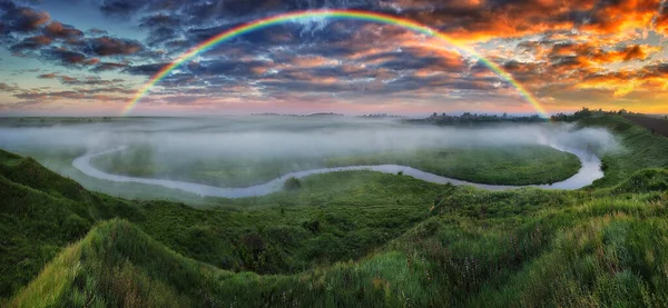 Paisaje Con Arco Iris Río Primavera Mañana Colorida — Foto de Stock