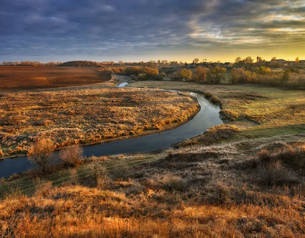 Höstens Natur Landskap Soluppgång Över Floden Höst Morgon Typ Ukraina — Stockfoto