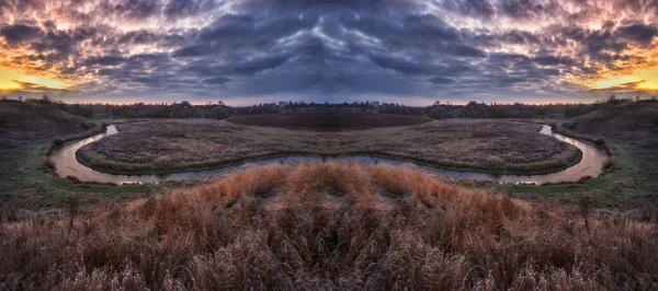 Podzimní Příroda Krajina Východu Slunce Nad Řekou Podzim Ráno Povaha — Stock fotografie