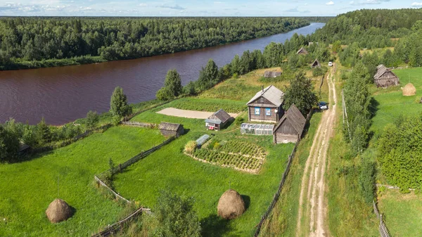 Russian village from above drone — Stock Photo, Image