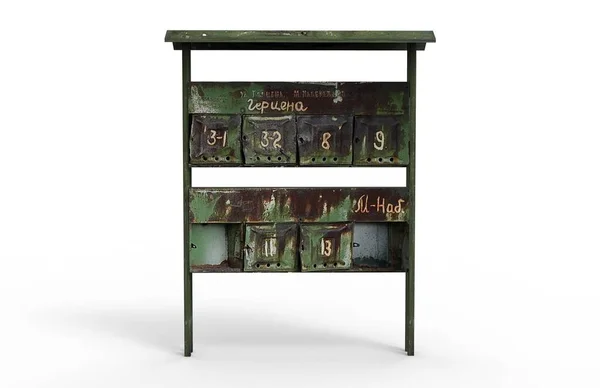 Beyaz arka planda eski bir posta kutusu görüntüsü. 3B görüntüleme