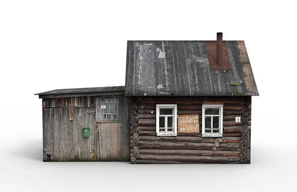 Старий сільський будинок візуалізується на білому тлі. 3D візуалізація — стокове фото