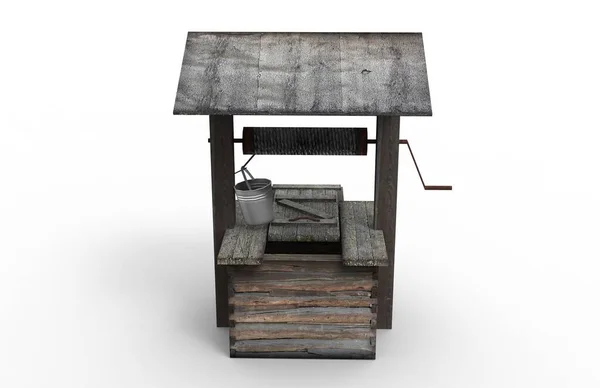 Beyaz arkaplanlı eski bir kuyu. 3B görüntüleme