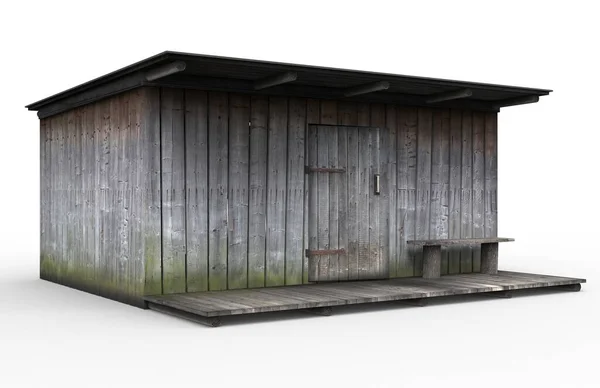 Beyaz arka planda eski bir bina. 3B görüntüleme