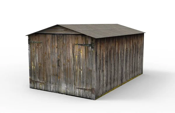 Beyaz arka planda eski bir bina. 3B görüntüleme