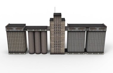 Beyaz arka planda eski bir asansör görüntüsü. 3B görüntüleme