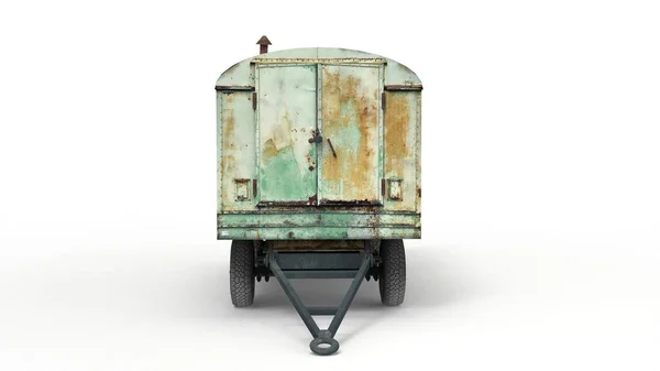 Oude houthakker trailer weergeven op een witte achtergrond. 3D-weergave Rechtenvrije Stockafbeeldingen