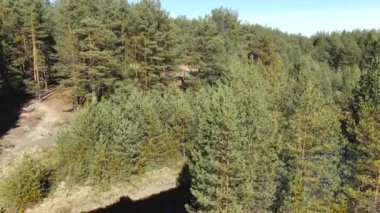 Taiga 'daki orman nehri yükseklikten uçuyor.