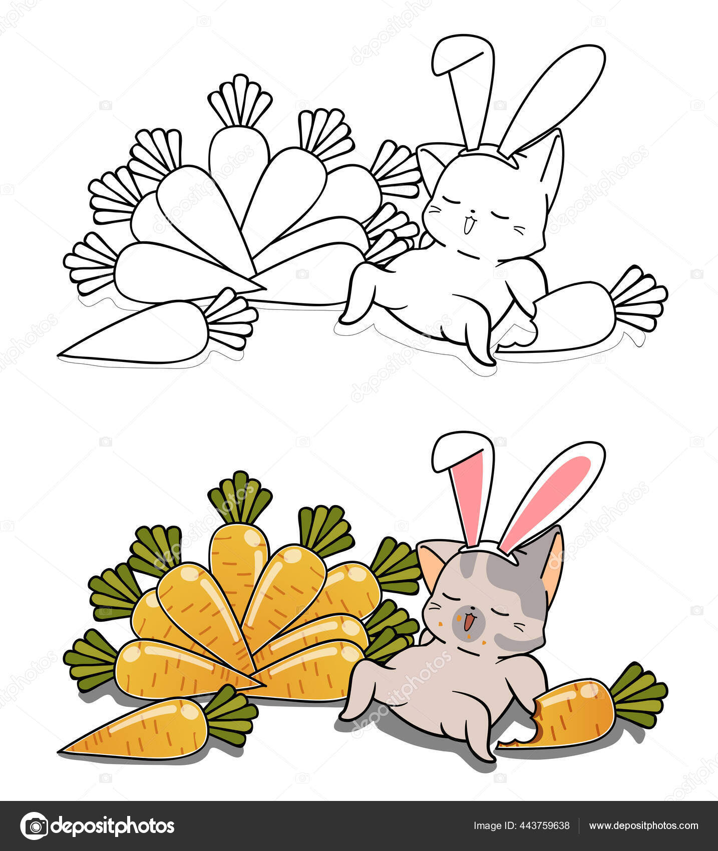 Halaman Pewarnaan Kartun Kucing Dan Wortel Untuk Anak Anak Stok Vektor Valueinvestor 443759638