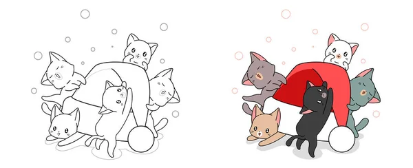 Lovely Γάτες Και Χριστούγεννα Καπέλο Κινουμένων Σχεδίων Χρωματισμού Σελίδα — Διανυσματικό Αρχείο