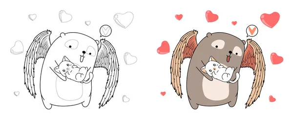 Cupido Oso Está Abrazando Hermosa Página Dibujos Animados Gato Para — Archivo Imágenes Vectoriales