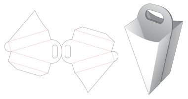 İkiz saplı, üçgen şekilli kızarmış konteynır. Kesme şablonu.