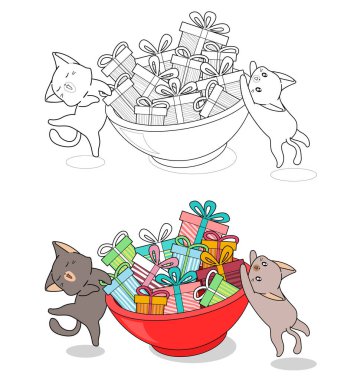 Kediler çocuklar için büyük kâse boyama sayfalarını kaldırıyor.