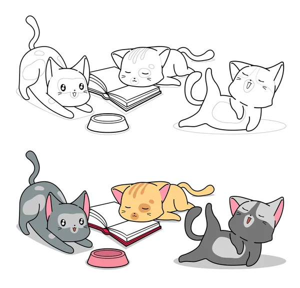 Página Colorir Desenhos Animados Três Personagens Gato Para Crianças — Vetor de Stock