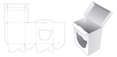 Auto lock rectangular box with cat shaped window die cut template
