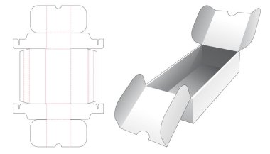 Cardboard middle opening point box with cover die cut template