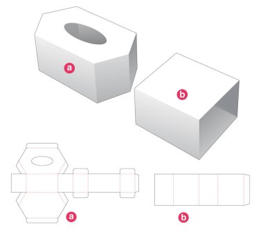 Hexagonal shaped tissue box and cover die cut template