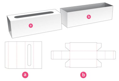 Long bowl and cover which has window die cut template